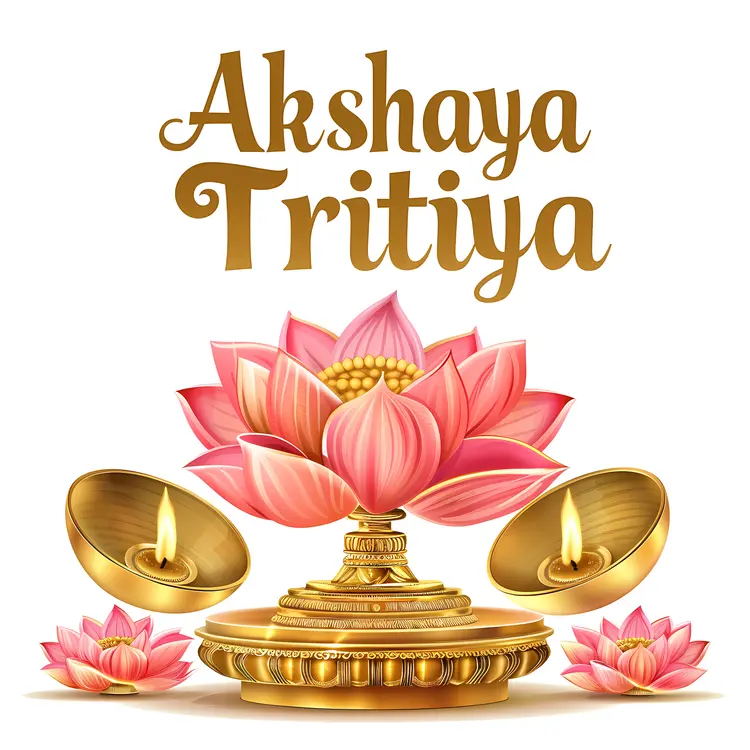 Golden Akshaya Tritiya Sign with Lotus and Lamps