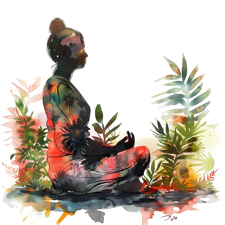 Watercolor Meditation Silhouette