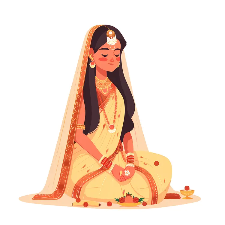 Woman Meditating in Traditional Attire