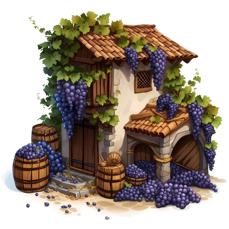 Rustic House Covered in Grapes