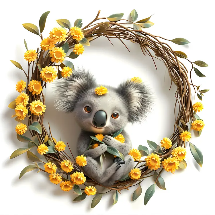 Cute Koala in Floral Wreath