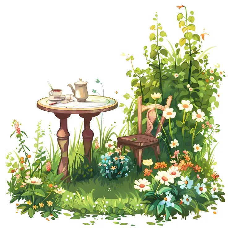 Garden Table with Flowers and Chair