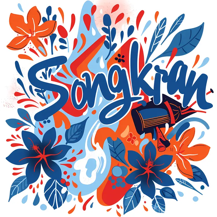 Songkran Festival with Red and Blue Flowers