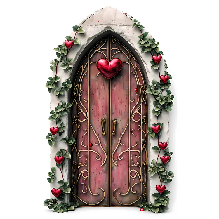 Gothic Door with Heart Decoration for Valentine's Day