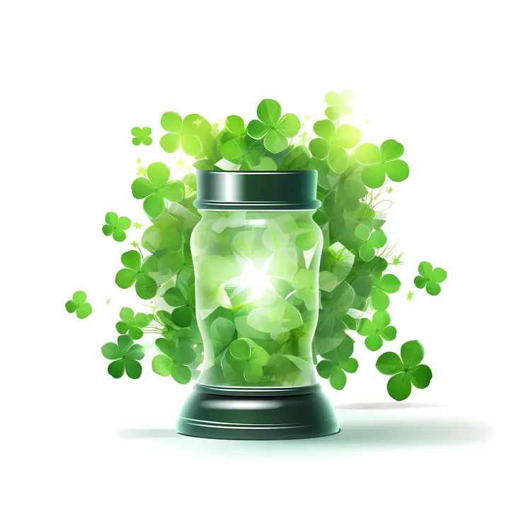 Green Jar with Clovers and Glow