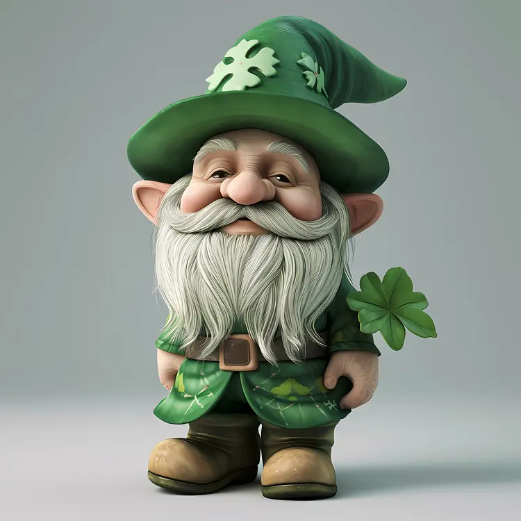 Smiling Green Gnome with Shamrock
