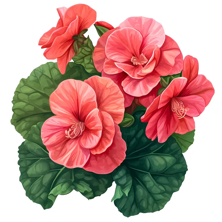 Beautiful Pink Begonia Flowers with Green Leaves