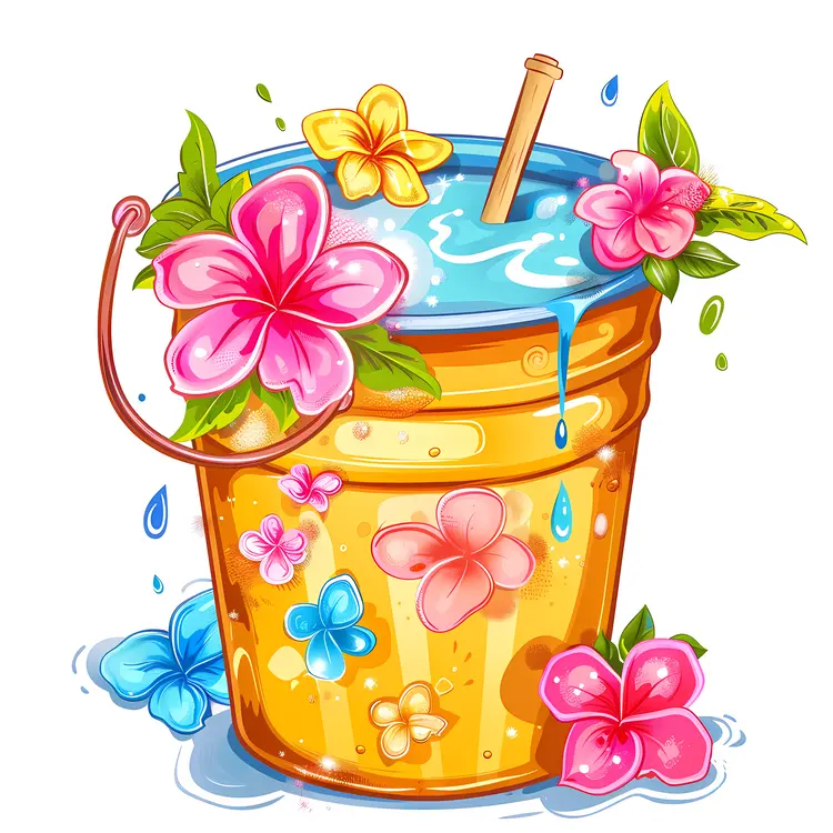 Flower Decorated Bucket with Water