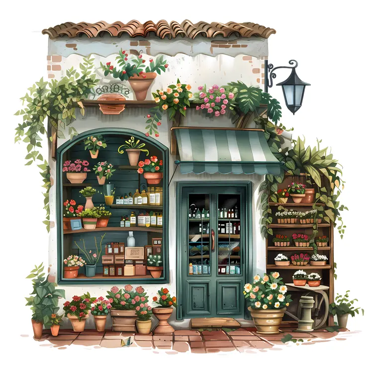 Charming Flower Shop with Plants and Flowers