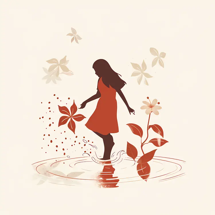 Minimalist Girl in Water with Flowers