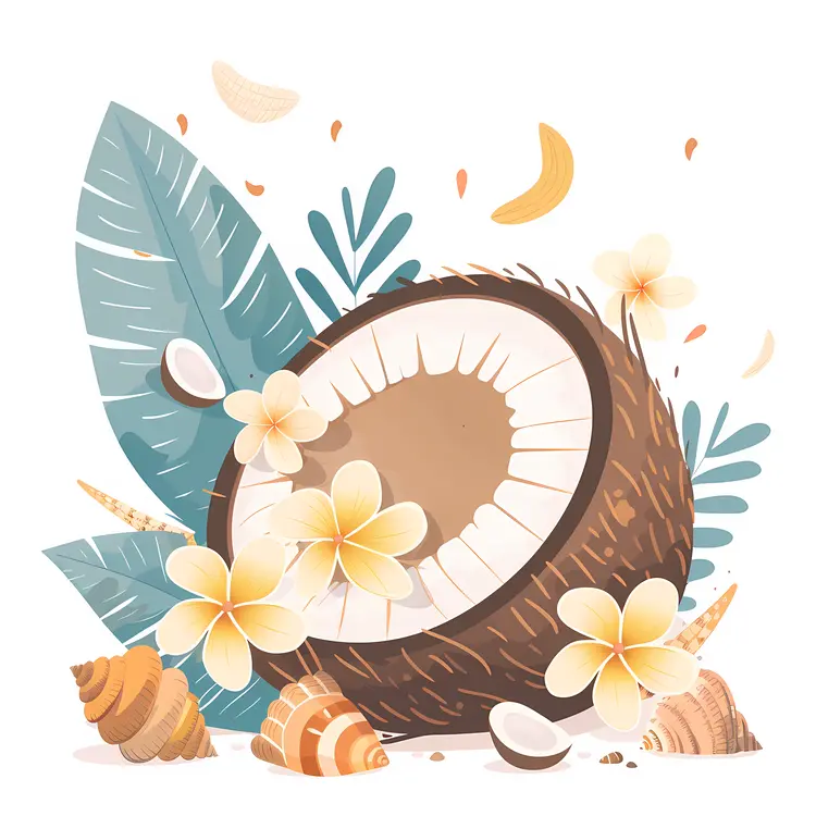 Coconut and Plumeria with Blue Leaves