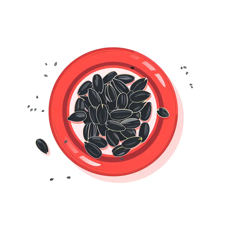 Sunflower Seeds in Red Plate Illustration