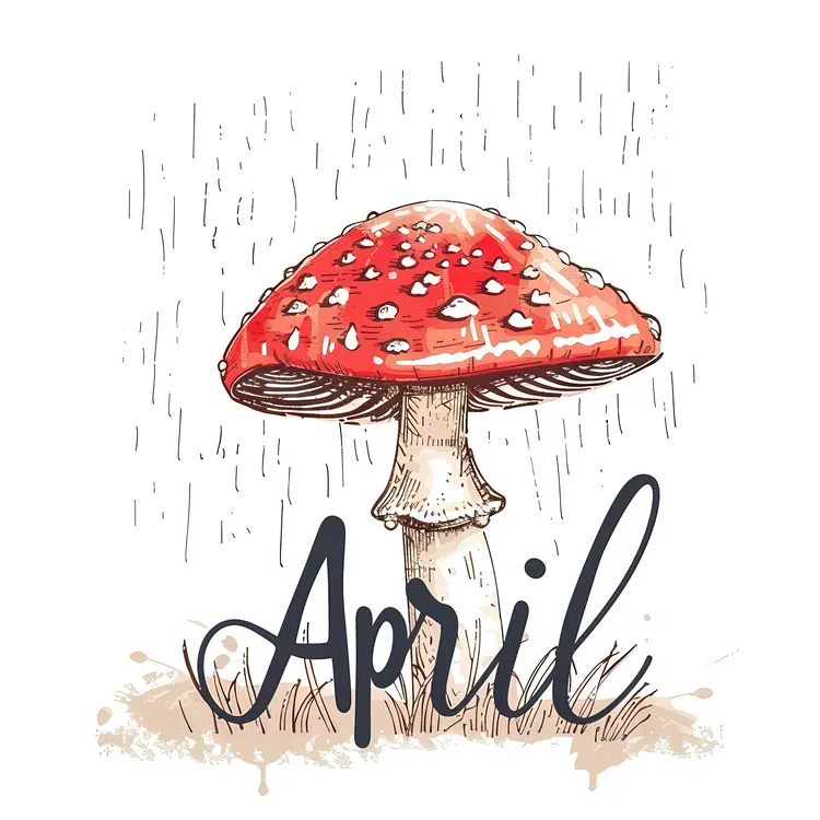 Red Mushroom in April Rain