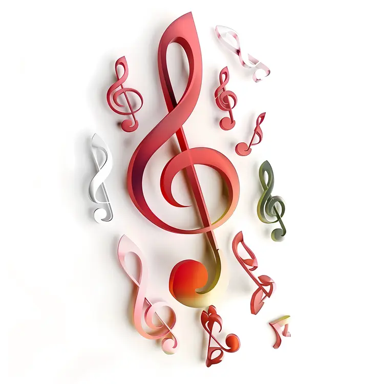 Red Treble Clef with Small Notes