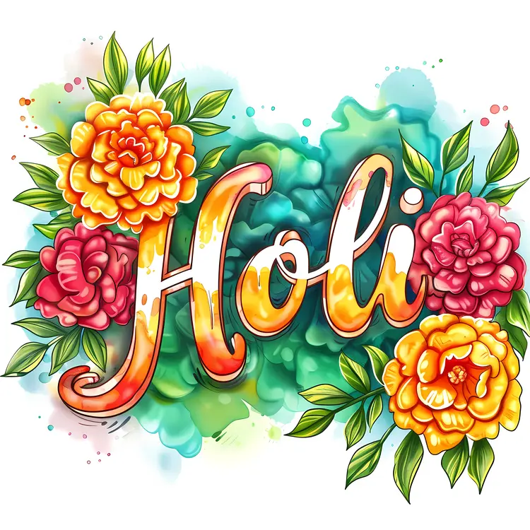 Holi Festival with Floral and Colorful Background