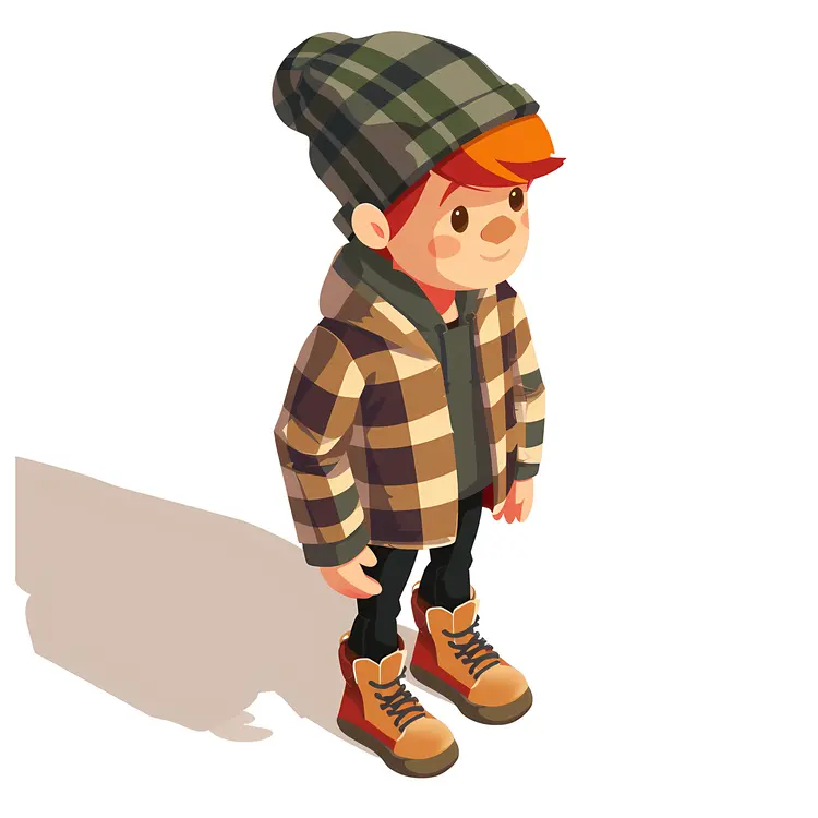 Boy with plaid jacket and beanie