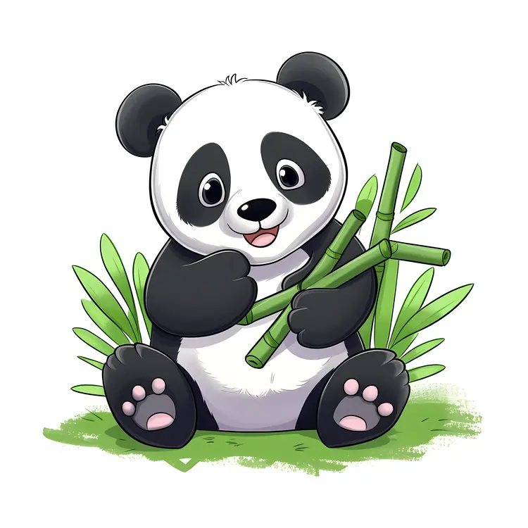 Cute Panda Holding Bamboo Sticks