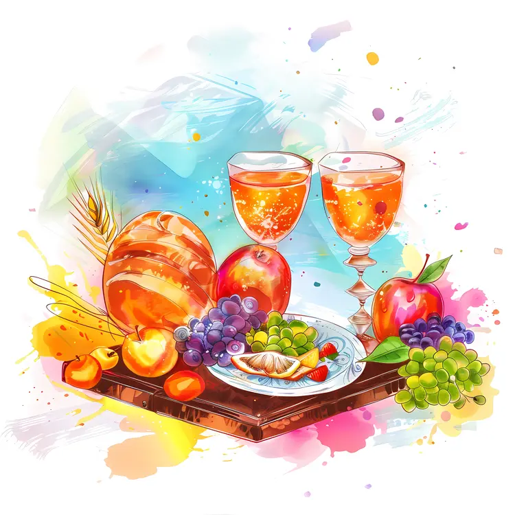 Fruit Still Life with Wine and Bread