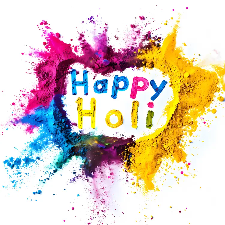 Happy Holi Colorful Powder on White Background