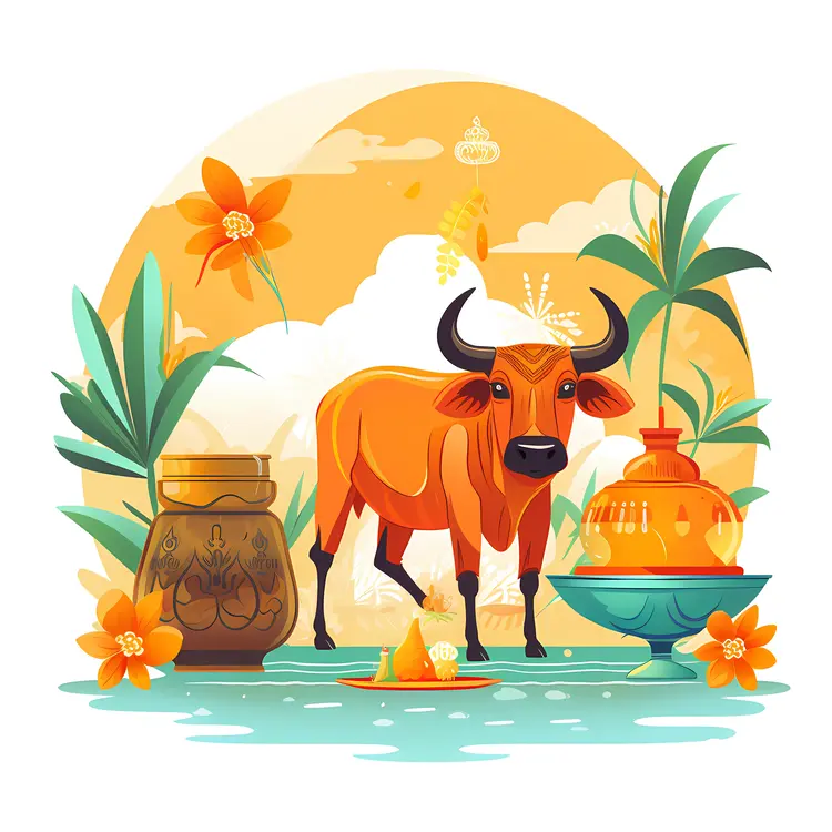 Decorated Cow with Pots and Flowers