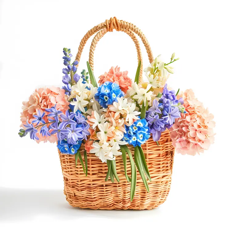 Wicker Basket with a Variety of Flowers
