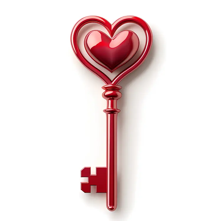 Elegant Heart Key with Red Gem for Valentine's Day