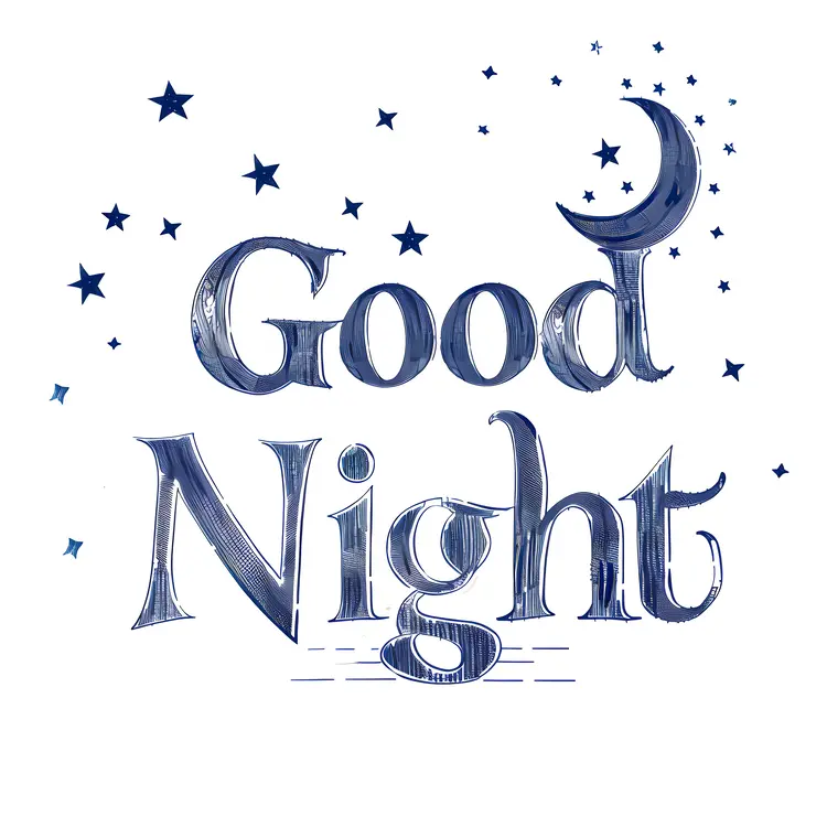 Good Night Text with Stars and Moon