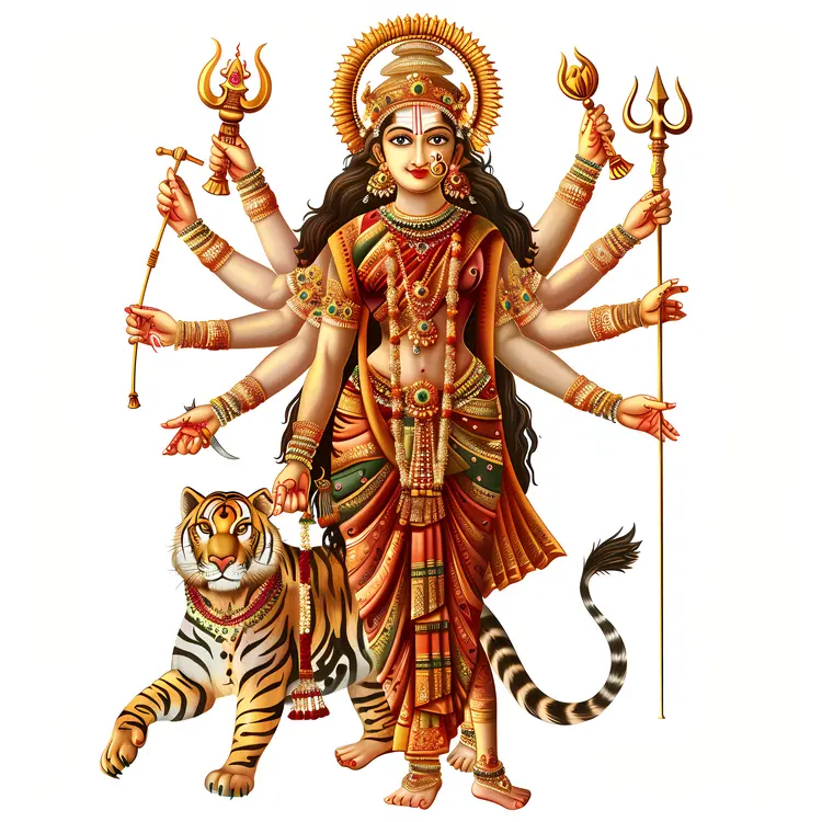 Divine Multi-armed Goddess with Tiger