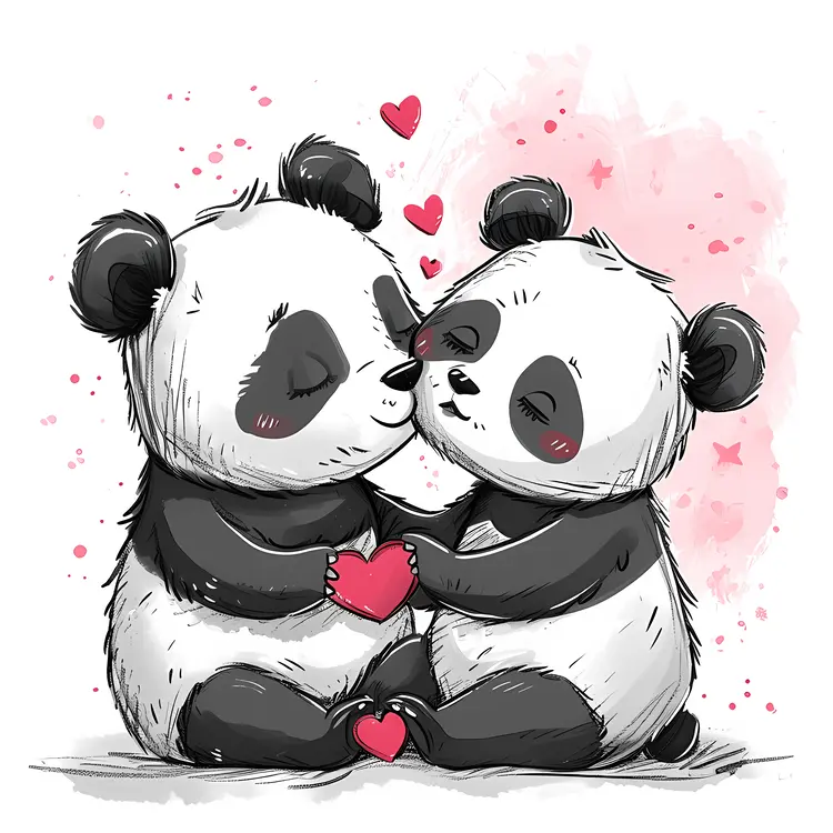 Cute Pandas Holding Heart Illustration
