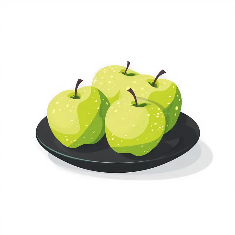Four Green Apples on a Plate