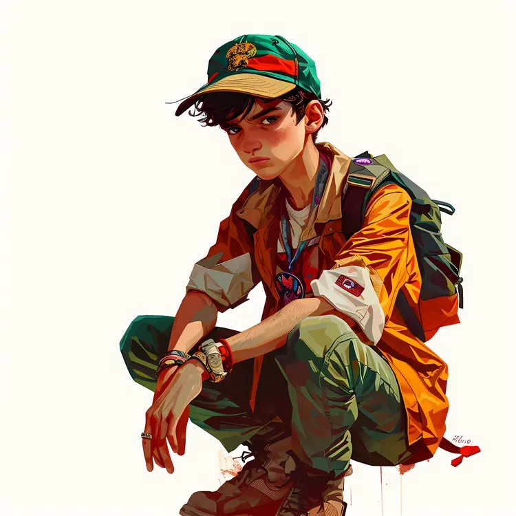 Boy Scout in Green Cap