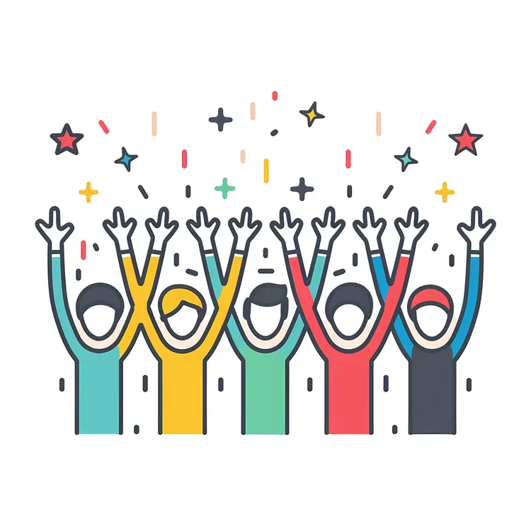 Group Celebration with Confetti