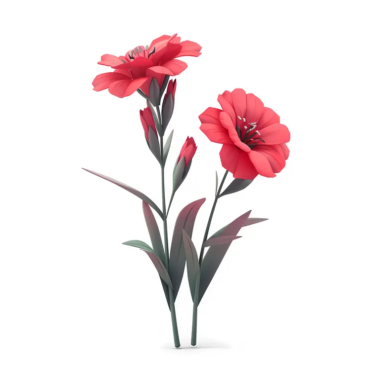 Red Flowers with Green Leaves