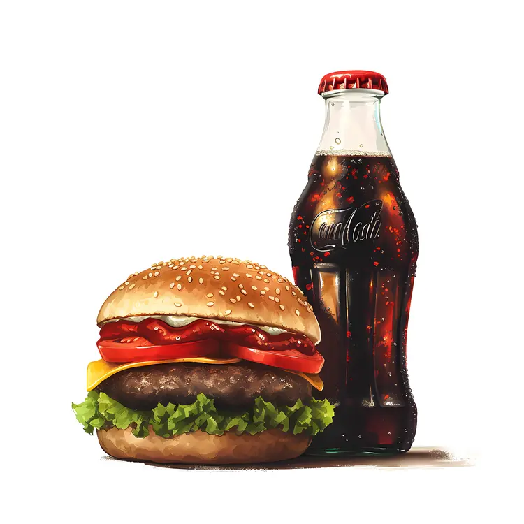 Burger and Soda with Coca-Cola Bottle