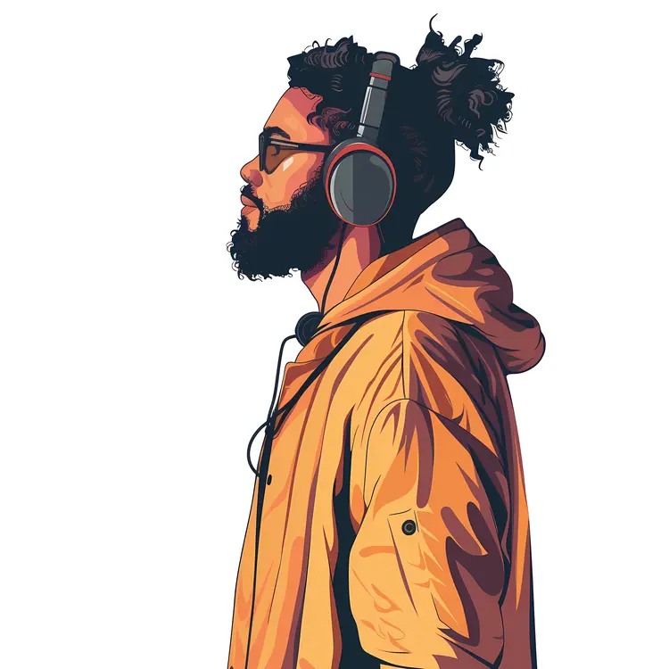 Man in Hoodie Listening to Music