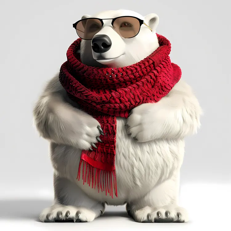 Stylish Polar Bear with Glasses and Scarf