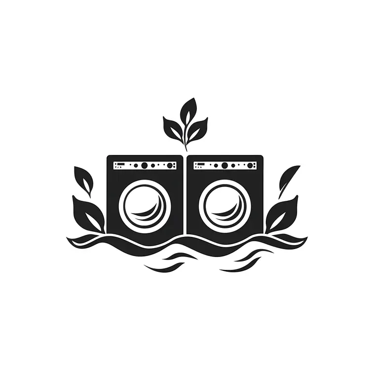 Black and White Washing Machines with Leaves