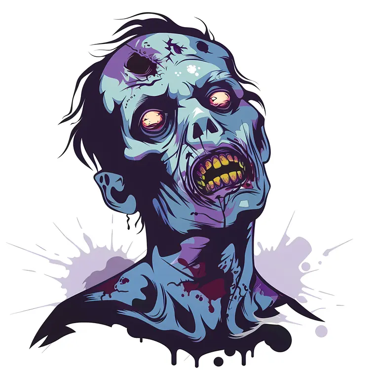 Zombie Head with Glowing Eyes Illustration