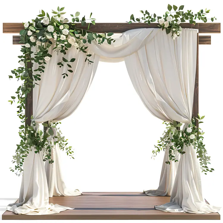 Simple Wedding Arch with Flowers and Curtains