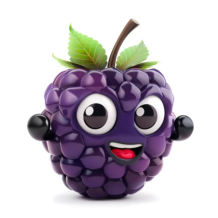 Happy Purple Berry Cartoon with Leaf
