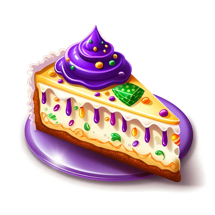Colorful Topped Cake Slice for Mardi Gras