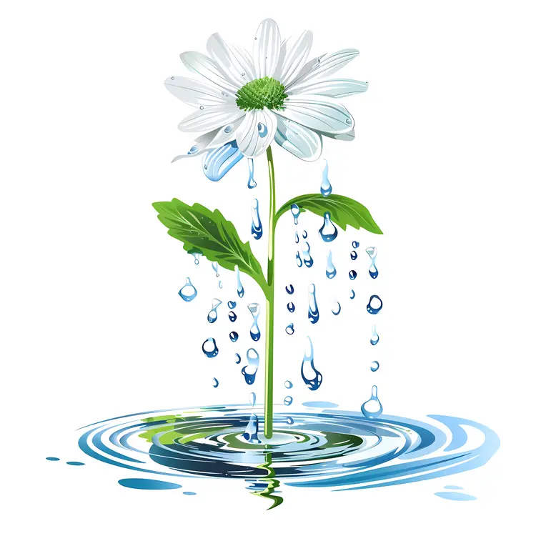 White Flower with Water Droplets