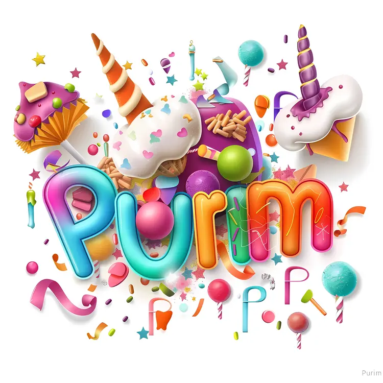 Colorful Purim Text with Sweets