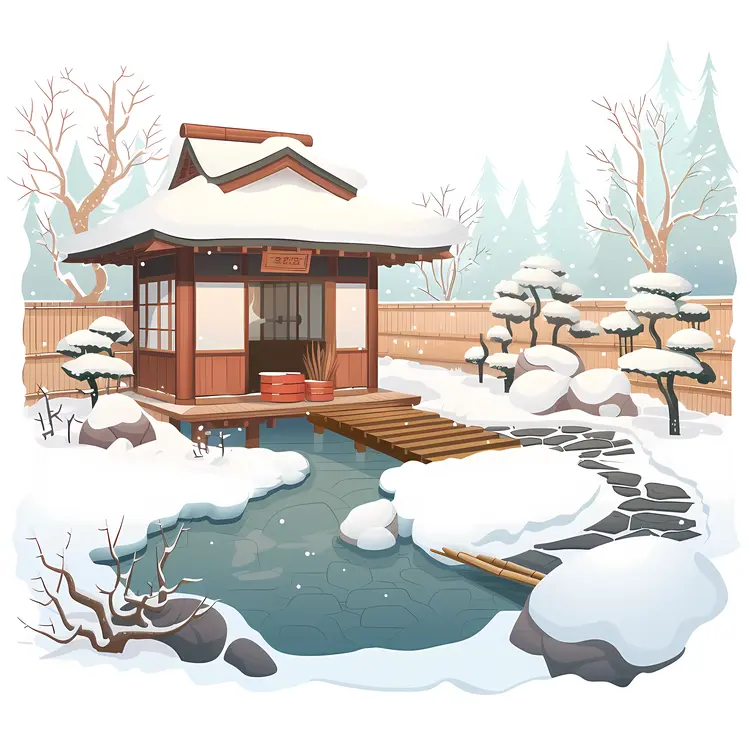 Snowy Hot Spring Winter Scene