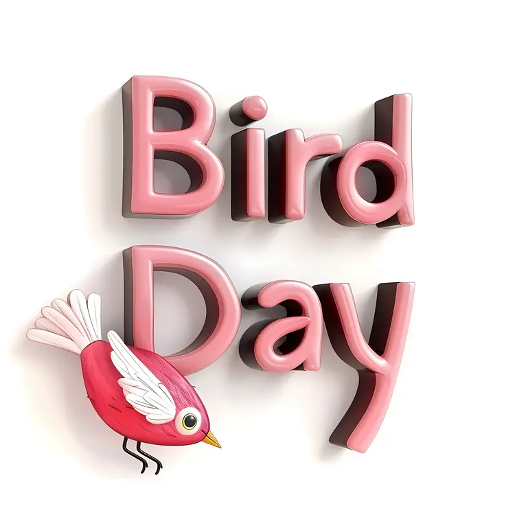 Bird Day Text with Cute Bird Design