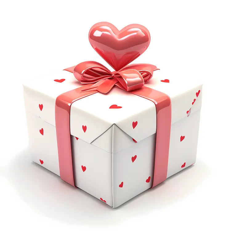 White Gift Box with Red Heart Decoration