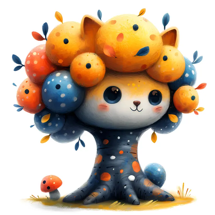 Colorful Cute Tree Cartoon Illustration