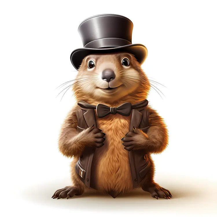 Groundhog with Top Hat and Bow Tie