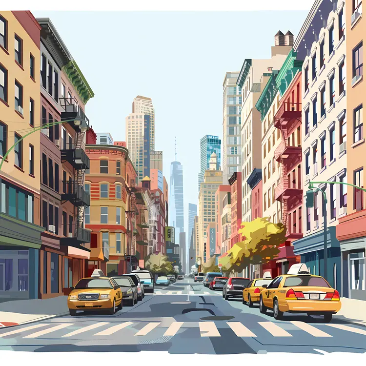 City street with cars and buildings