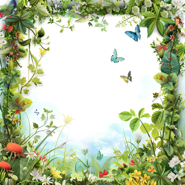 Nature Frame with Butterflies and Flowers